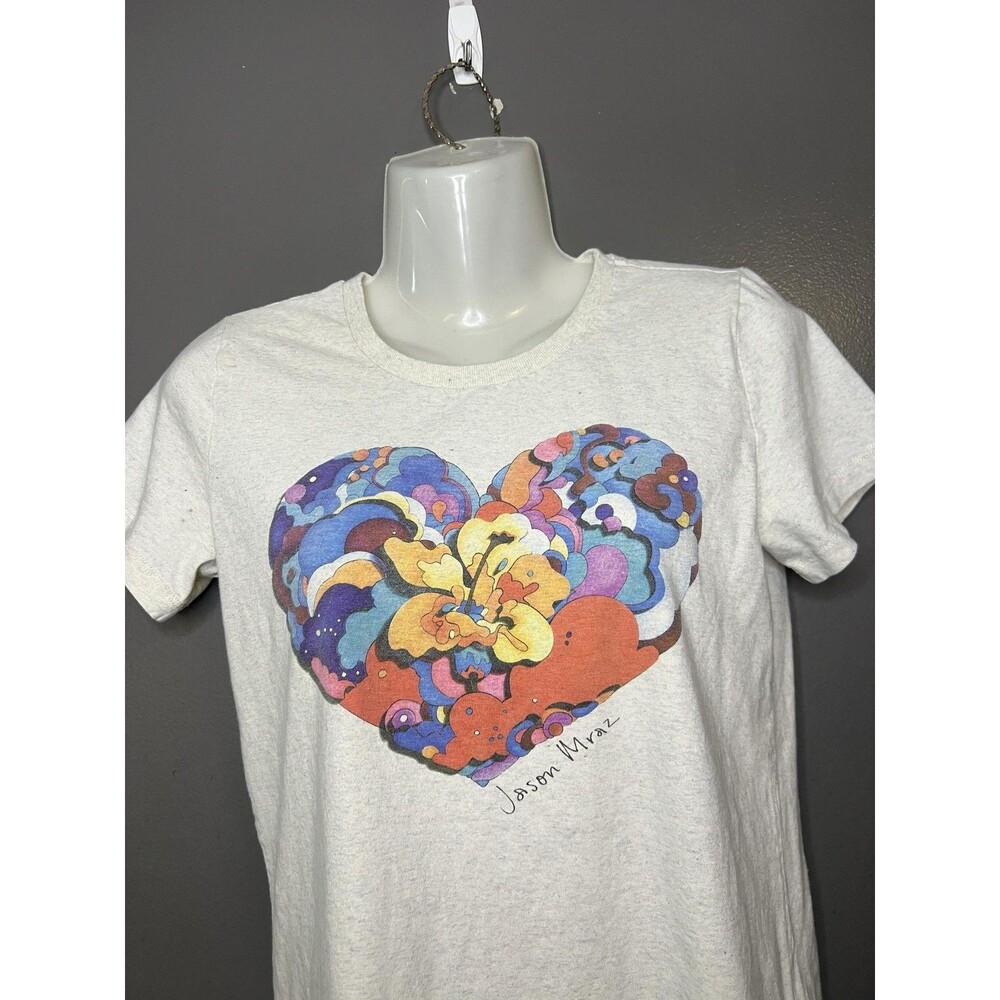 Jason Mraz Organic Sound Shirt Womens Medium White Heart Music Graphic Tee Top
